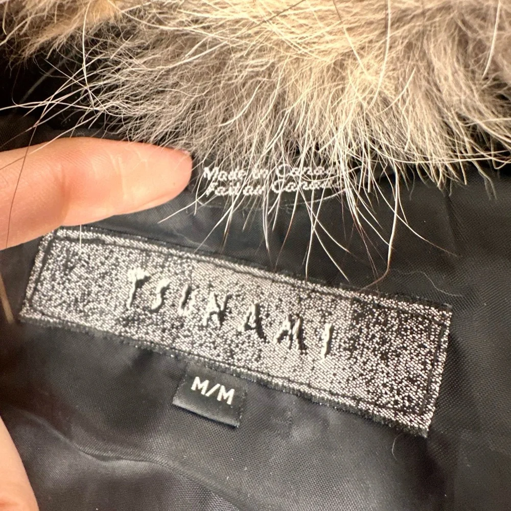 Women's Black Jacket with Fur Collar Tsunami Wool Blend Size M - Picture 5 of 5